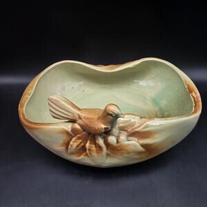 McCoy Bird Bath Bowl Planter Rustic Line Vintage USA Pottery